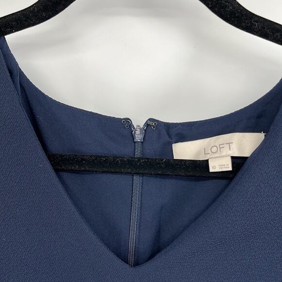 Loft Navy Blue Fringe Flutter Sheath Dress Size 10 - Picture 4 of 10